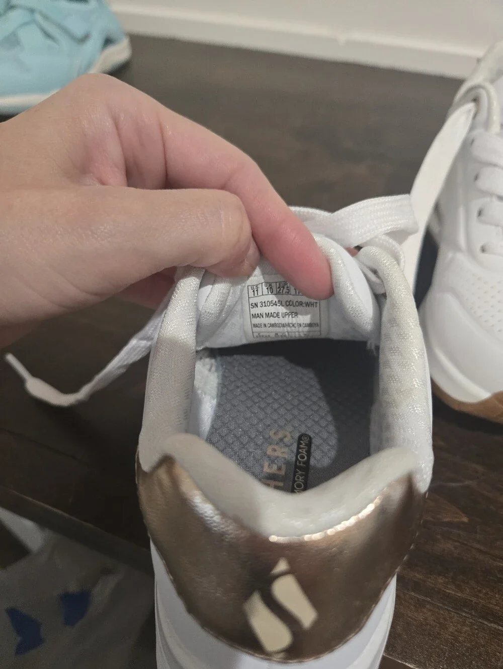 Little Kids Size 11 Skechers White Platform Sneakers with Gold and Tan Accents